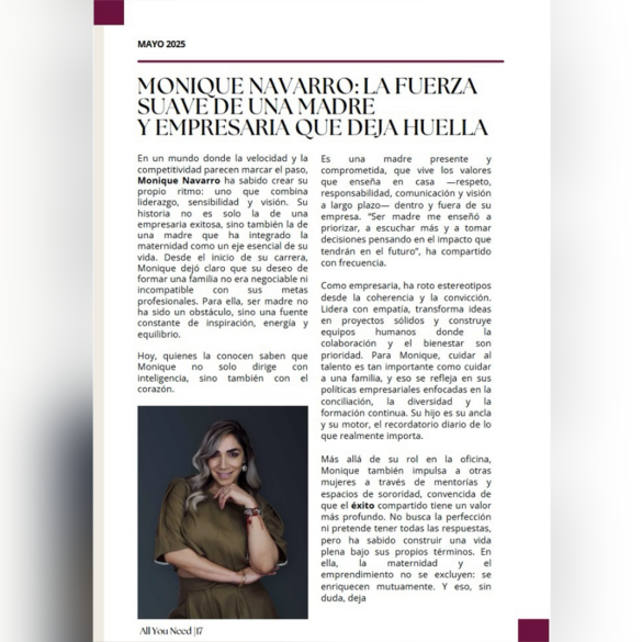 Artículo sobre Monique Navarro en revista All You Need